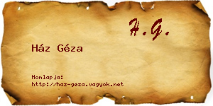 Ház Géza névjegykártya